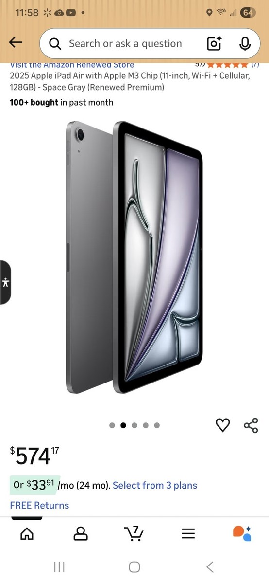 Apple iPad Air 11-inch (M3) A3267 128 GB, Wi-Fi + 5G, 11 in