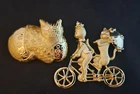 Vintage "CATS" Themed Gold Tone Brooch Costume Jewelry Lot Cats Bicycle Umbrella