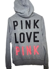 VTG Victoria Secret Love Pink Y2K Hoodie Size Large Kangaroo Pocket Gray