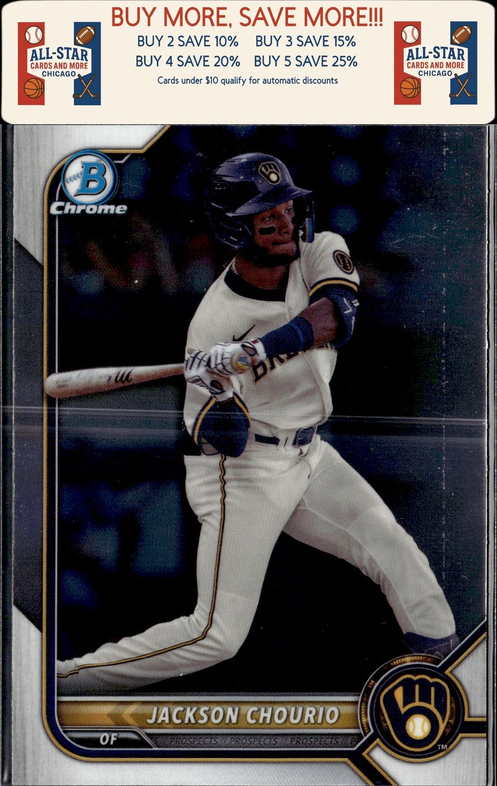 2022 Bowman Draft #BDC-115a Jackson Chourio Chrome Refractor Milwaukee Brewers