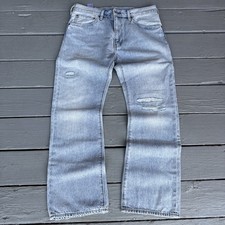 Levi's Premium 517 Bootcut Jeans Mens 34x30 Blue Light Wash Denim Distres Big E