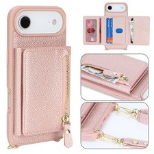 For iPhone 17 Pro Max/16/15 With Neck Strap Crossbody Card Holder Phone Case