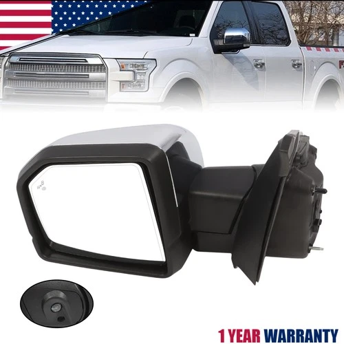 For 2015-2018 Ford F-150 Power Mirror Driver Side LH Heated Signal Light Chrome