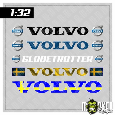 MBBE 5-teiliges Set Frontscheibenaufkleber Volvo 1:32 – Sticker Zubehör LKW Modellbau