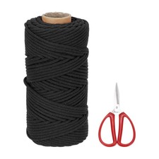 Braided Macrame Cord, 4mm x 109 Yards Natural Cotton Rope with Scissors Black