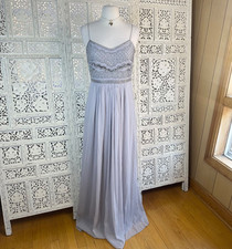 Adrianna Papell Gray Sequin Beaded Fairy Formal Flowy Chiffon Long Gown Sz Small