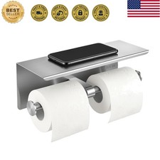 Double Bathroom Toilet Paper Roll Holder with Shelf Wall Mount Tissue Roll Ho...