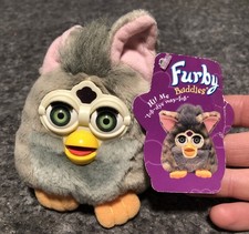 Furby Buddies Up Done Sleep Green eyes With Tag Tiger Gray Stripes 1999