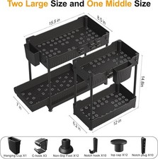 2-Tier Under Sink Organizer 3 Pack Sliding Drawer Kitchen Bathroom Storage Shelf