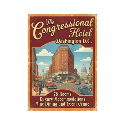 Hotel Baggage Label Sticker, Washington DC, Retro Exclusive Design 5'' x 7''