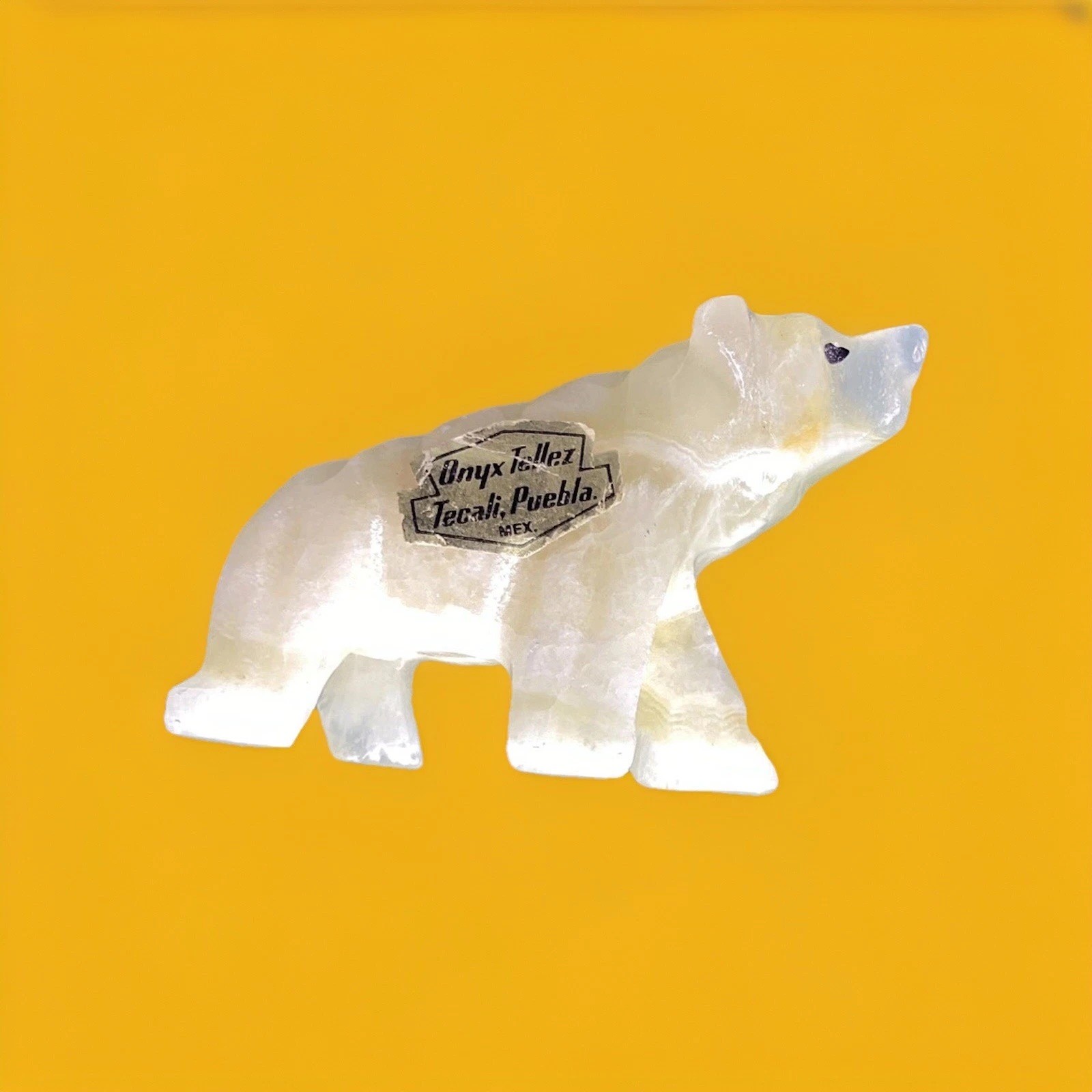 Vintage Hand Carved Polar Bear Figurine Stone Onyx White Sculpture 1.5