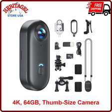 4K Mini Body Camera, 64GB Action Snap Cam, POV Snapcam, Thumb Size Hands-Free