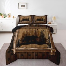 Feelyou Bear Cabin Nature Comforter Set King Size Boys Girls Kids Bedding