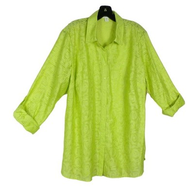 NWT New $70 XL 16 Coldwater Creek Blouse Shirt Top Burnout Yellow Green