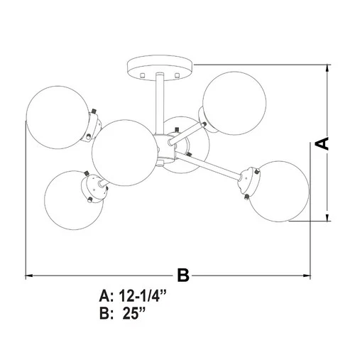Vaxcel - Orbit 6-Light Semi-Flush Mount in Industrial and Sputnik Style 12.25 - Picture 4 of 4
