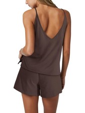 Tuta Sportiva Donna Cotone Set 2 Pezzi Smanicata Scollo V Marrone Caffè Casa L