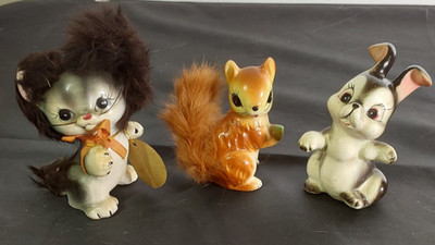 VTG Rare Cute Ceramic Critter Bundle-1950s-Japan-Kitty, Squirrel, & Bunny-Enesco