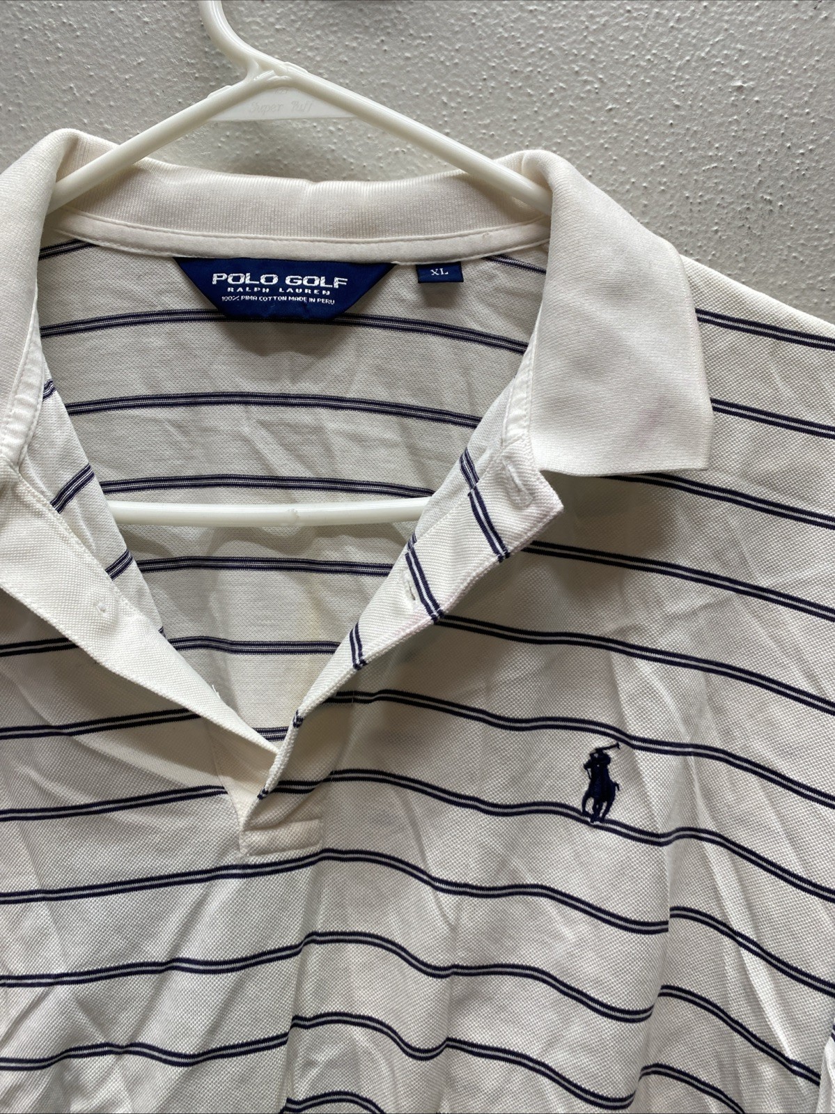 MAGLIA POLO RALPH LAUREN XL BIANCA BLU NAVY RIGHE LISLE INTERLOCK PONY GOLF