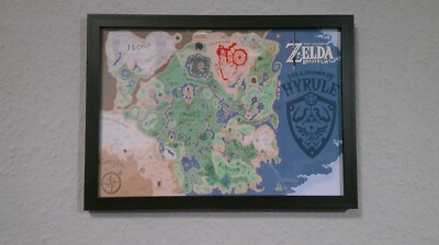 Zelda BOTW Karte Print Poster Bild im Rahmen mit Glasscheibe Hochwertig! NEU!