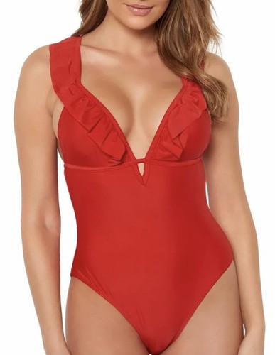 Pieces Nabiya Swimsuit Plunge Non Wired Padded Size UK M Red A3