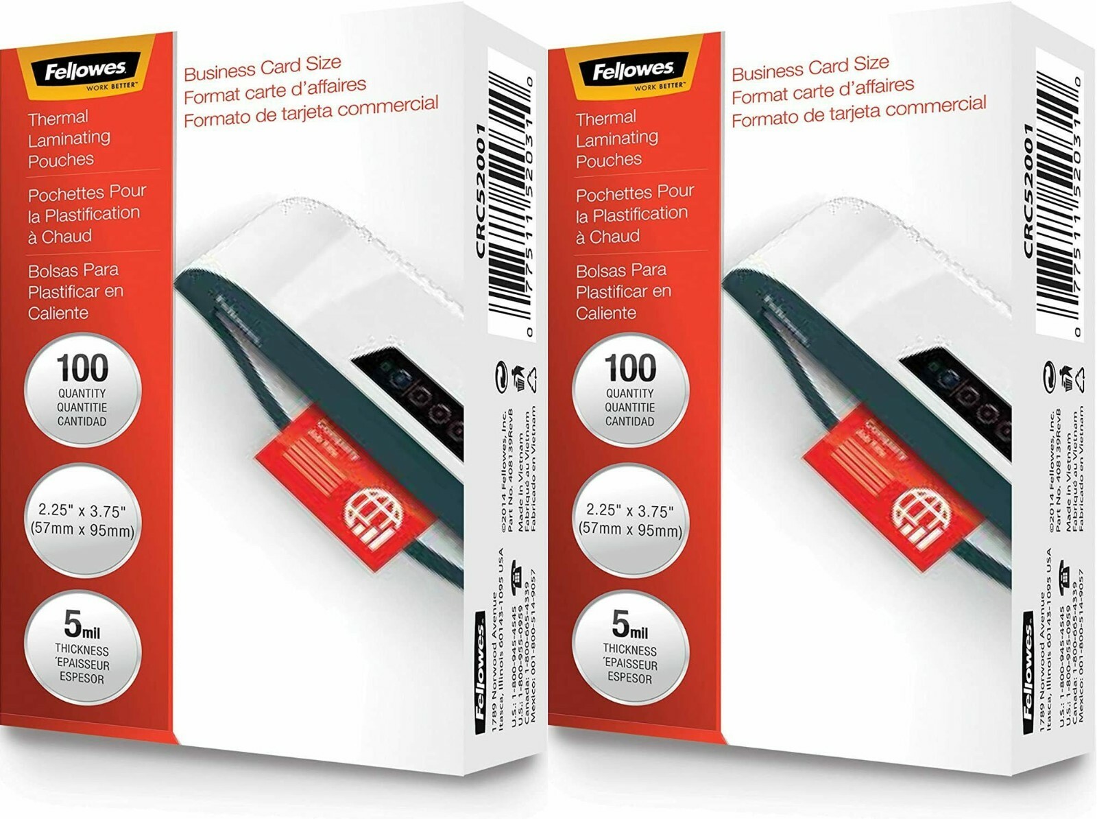 Fellowes Thermal Laminating Business Card Pouches 5 Mil 100 Sheet 52001