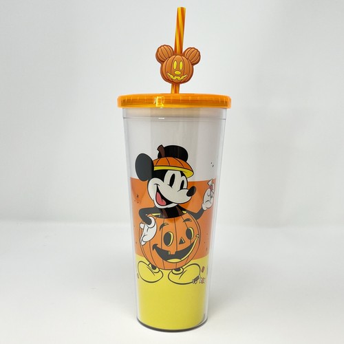 Disney Mickey Mouse Halloween Candy Corn Tumbler Pumpkin Mickey Swirl Straw NEW