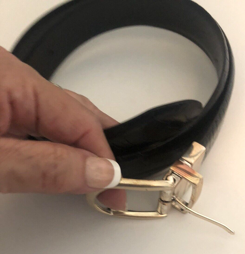 Mens M 34 RALPH LAUREN Black Embossed REVERSIBLE Smooth LEATHER BELT 1.25W Dress - Picture 7 of 14