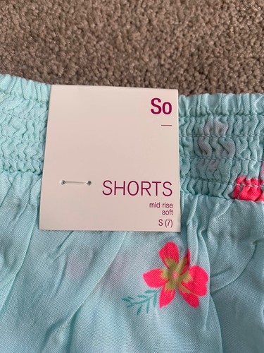 New - Girls SO Brand Mid Rise Smocked Waistband Shorts - Tropical - Size S (7) - Picture 4 of 5