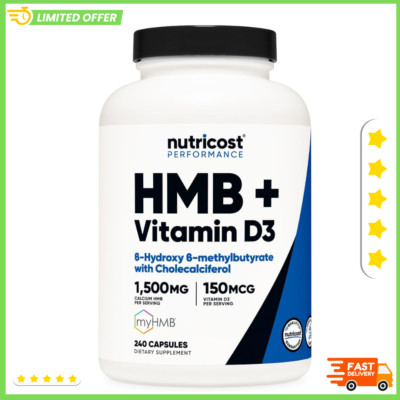 Nutricost HMB 1500mg & Vitamin D3 6000 IU Supplement, 240 Capsules, Non-GMO _USA