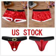 Sexy Men's Christmas Santa Costume Boxer Brief Shorts Underwear Clubwear