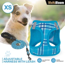 Blue Dog Harness & Leash Set Soft Air Mesh Adjustable Reflective Vest w/D-rings