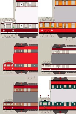 Bastelbögen Berliner S-Bahn BR 275/475 Jumbo diverse Farbvarianten Papiermodell