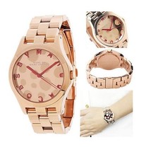 NEW MARC JACOBS HENRY ROSE GOLD+RED POLKA DOT DIAL,LINK BRACELET WATCH MBM3268