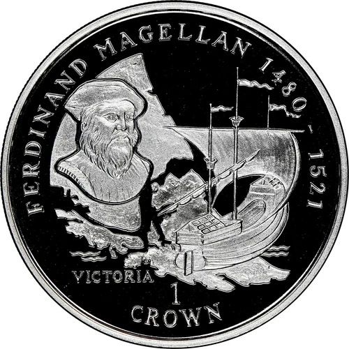 1996 ISLE OF MAN SILVER CROWN FERDINAND MAGELLAN NGC PF 69 ULTRA CAMEO TOP POP