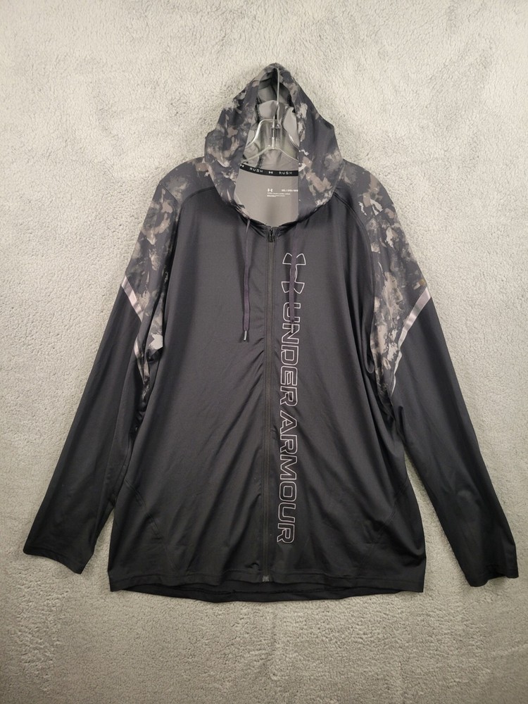 Under Armour Men's 2XL UA Rush Full Zip Long Sleeve  Hoodie 1366171Black Camo.