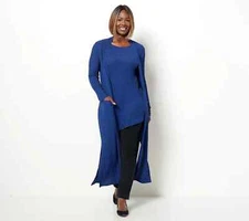 Attitudes by Renee Puma Knit Maxi Cardigan W/Asymmetric Tank -Navy-PL-A489348