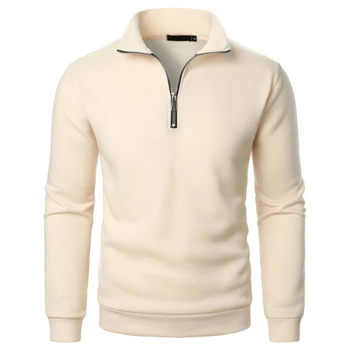 Herren Viertel Reißverschluss Pullover Slim Fit Leichter Stehkragen Langarm Sweater - Bild 15 von 43