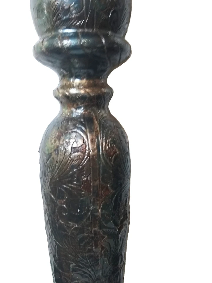 3 candelabros de pilar de piso grandes madera cubierta de metal ornamentado Ronita Smith India Foto 4 de 4