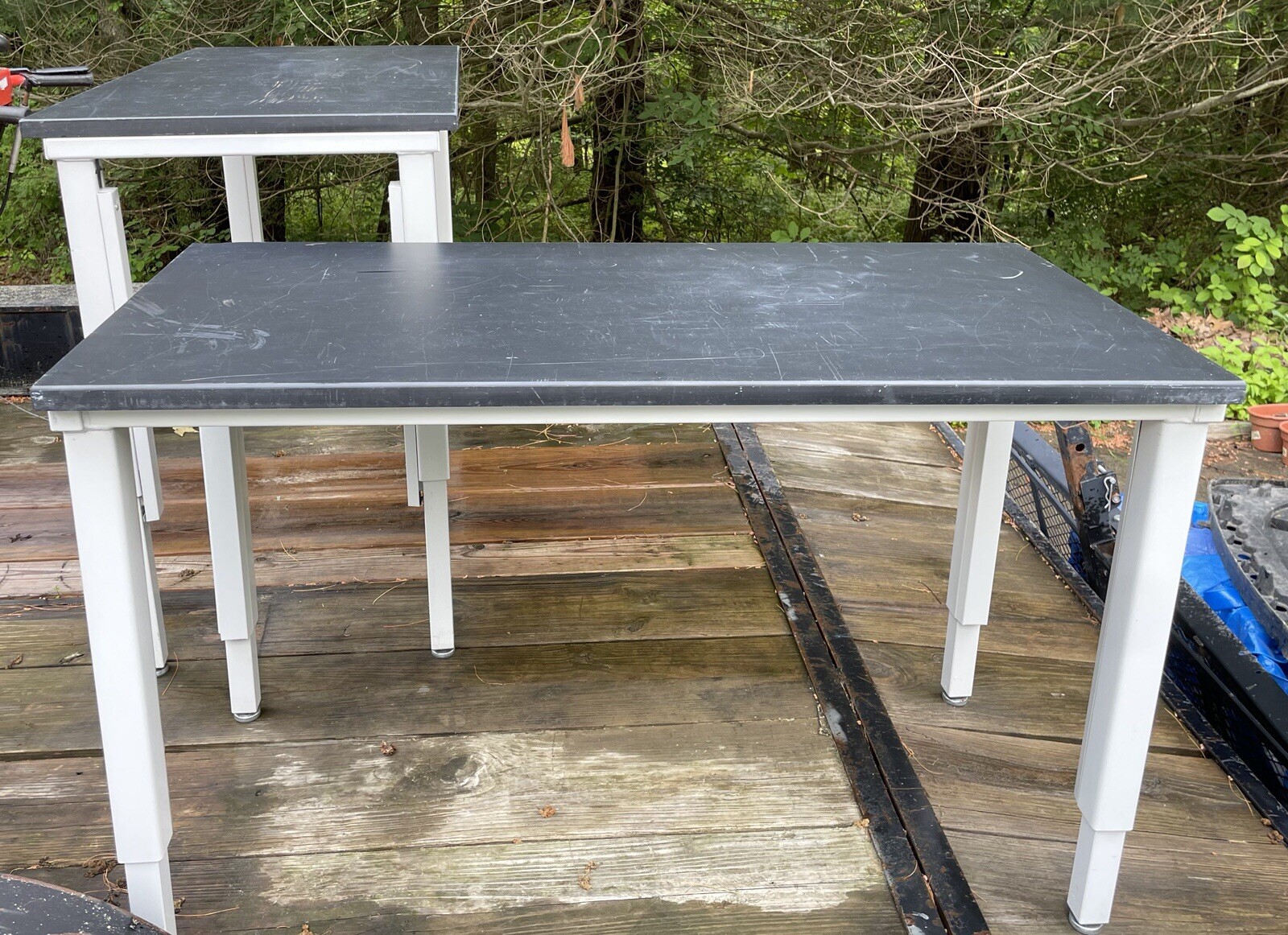 Lab Table 24"W x 48"D Black Top Light Gray Metal Adjustable Height Legs