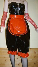 Lackknickers Lackhose mit Schürze knielang Zofehose rot schwarz silber Zofe