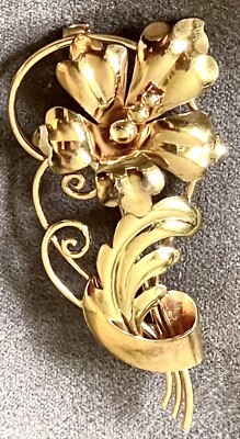 Signed Designer Carl-Art 10K Yellow Gold Retro Flower Pin