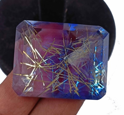 168 CT Top Quality Rutilated Quartz Bi Color Certified Emerald Cut Gemstone 24JL - Picture 7 of 7