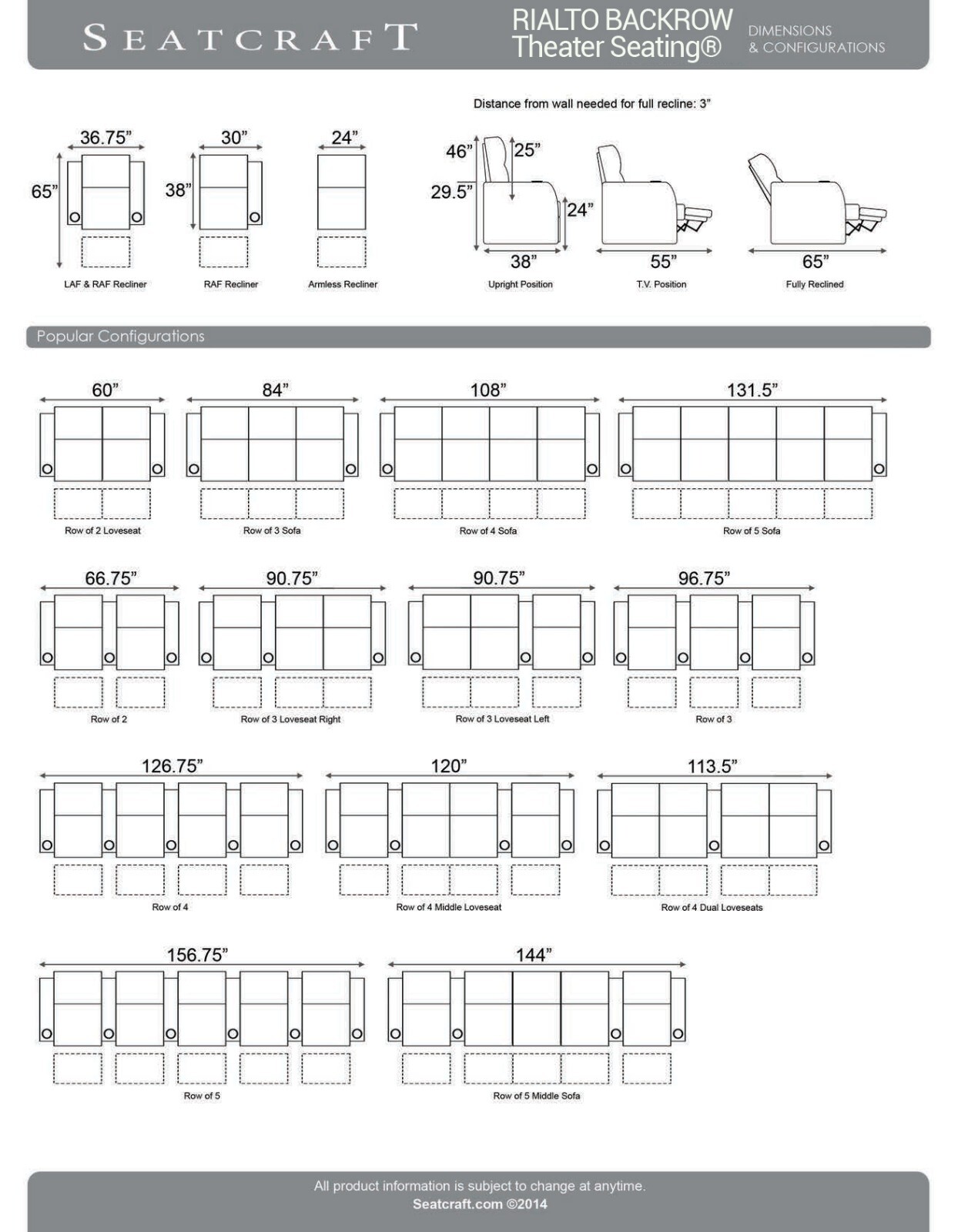 Seatcraft Rialto Row of 3 Backrow Brown Leather 7000, Manual Recline eBay