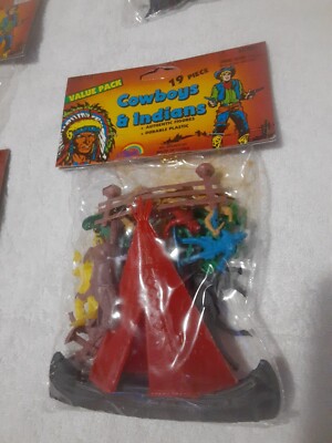 Vintage Agglo Value Pack Cowboys & Indians Old West Figures Horses Canoe Teepee