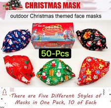 50Pcs Christmas Patterns Face Mask Mouth  Nose Protector Respirator Adult Masks