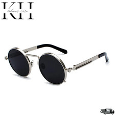 Fashion Men Women Sunglasses Metal Steampunk Round 80s 90s Retro Glasses