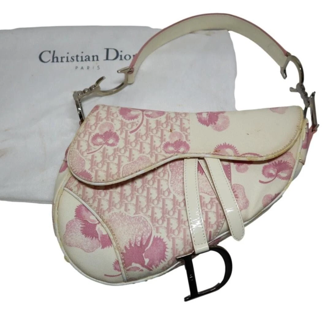 Christian Dior saddle bag with saddle pouch White × Pink Blossom Canvas  used