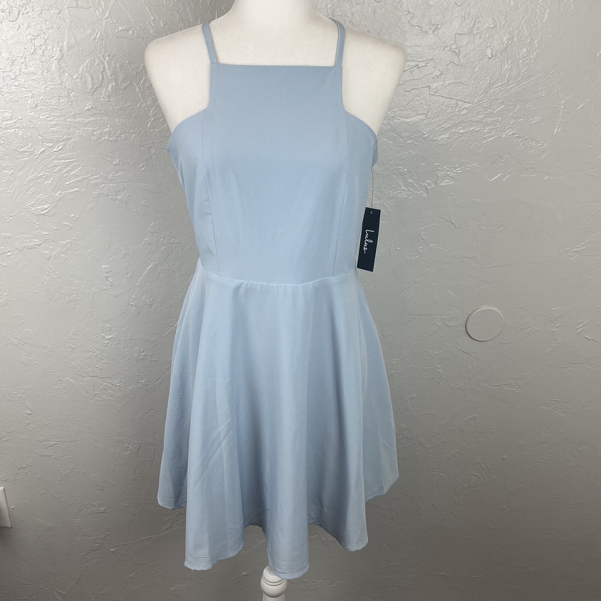 NWT Lulus Call to Charms light blue skater mini dress large