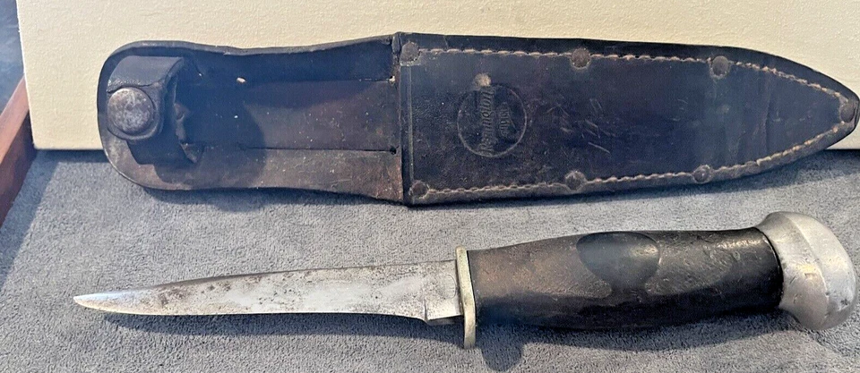 Antiguo cuchillo de caza Remington DuPont RH28 funda original de 1920-1930--1380,23 Foto 2 de 4