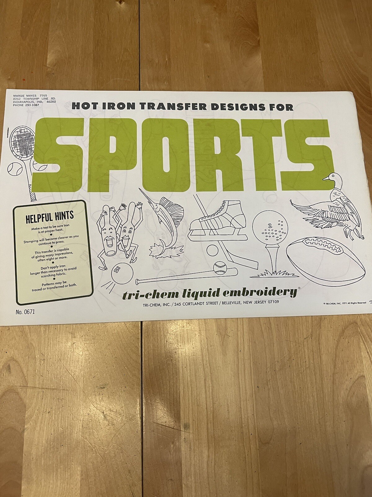 Tri Chem Liquid Embroidery Sports  Hot Iron On Transfer Book 0671 Retro